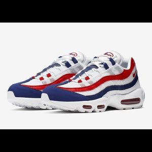 Red white and blue AirMax 95s